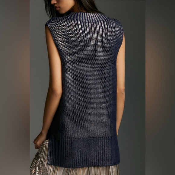 NEW Pilcro Anthropologie Oversized Foil Sweater vest Navy Sleeveless Knit Top - Picture 3 of 6